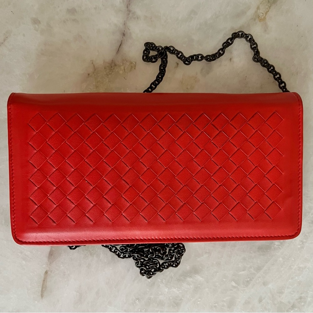 Bottega Veneta Intrecciato Red Woven Leather Clutch Purse - Picture 9 of 14